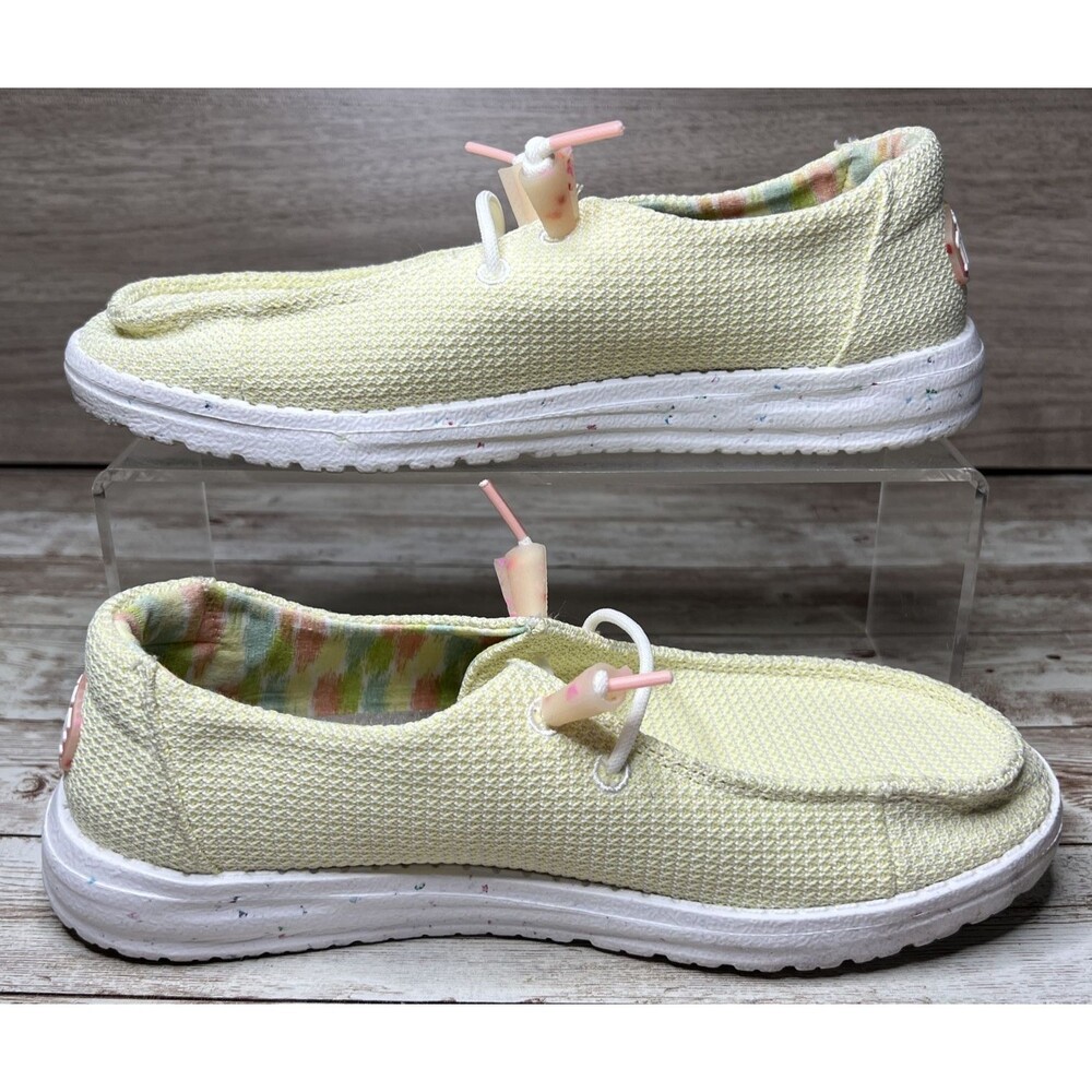 Hey Dude Wendy Knit  Size 7 Sparkling Confetti Soles - Light Yellowish Green